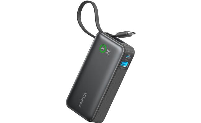 Anker Nano Power Bank, 10,000mAh Portable Charger with Built-In USB-C Cable, 30W Max Output, for iPhone 16/15 Series, MacBook, AirPods, and More - Black
